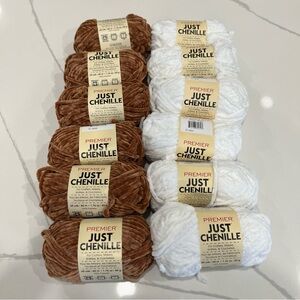 Premier Just Chenille Yarn - Brown and White - Lot of 12 NEW